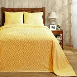 Natick 2-Piece 100% Cotton Yellow Twin Wavy Stripes Design Bedspread Set by Better Trends -Better Trends Sales Store better trends bedding sets bsna2pctwye c3 1000