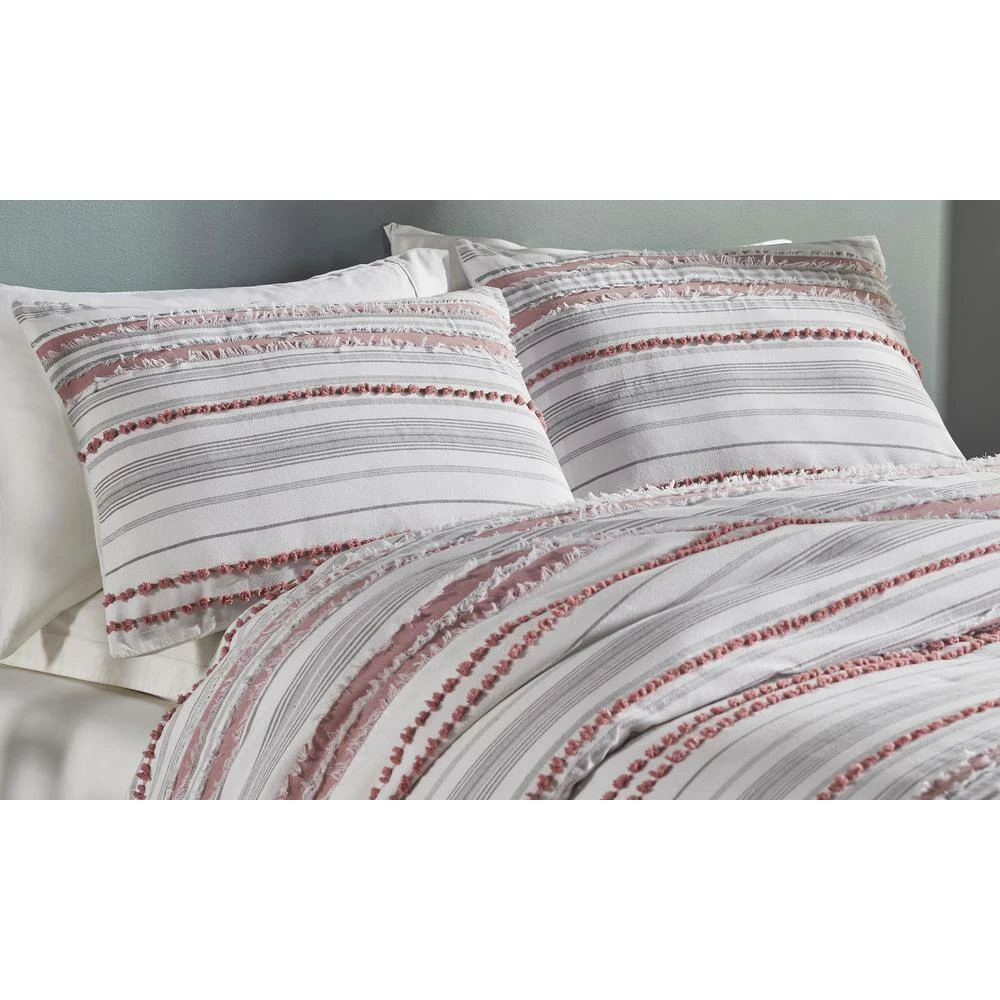 Diana Stripe 3-Piece Blush Queen Striped Design 100% Cotton Comforter Set by Better Trends 6 Diana Stripe 3-Piece Blush Queen Striped Design 100% Cotton Comforter Set by Better Trends - Image 4