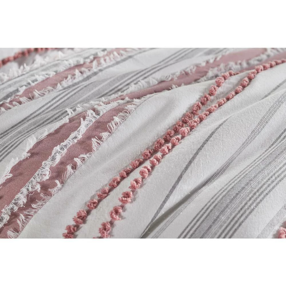 Diana Stripe 3-Piece Blush Queen Striped Design 100% Cotton Comforter Set by Better Trends 7 Diana Stripe 3-Piece Blush Queen Striped Design 100% Cotton Comforter Set by Better Trends - Image 5