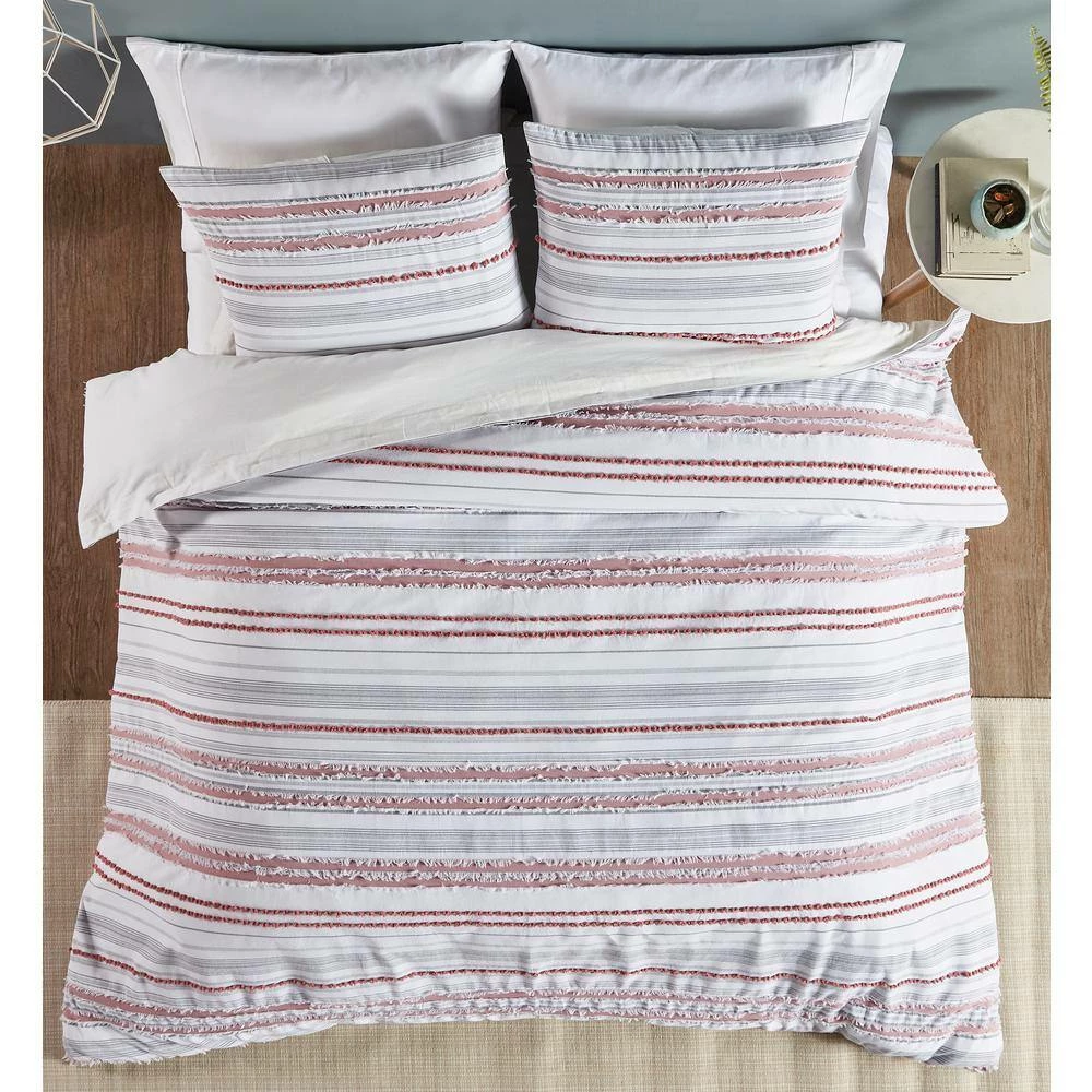 Diana Stripe 3-Piece Blush Queen Striped Design 100% Cotton Comforter Set by Better Trends 5 Diana Stripe 3-Piece Blush Queen Striped Design 100% Cotton Comforter Set by Better Trends - Image 3