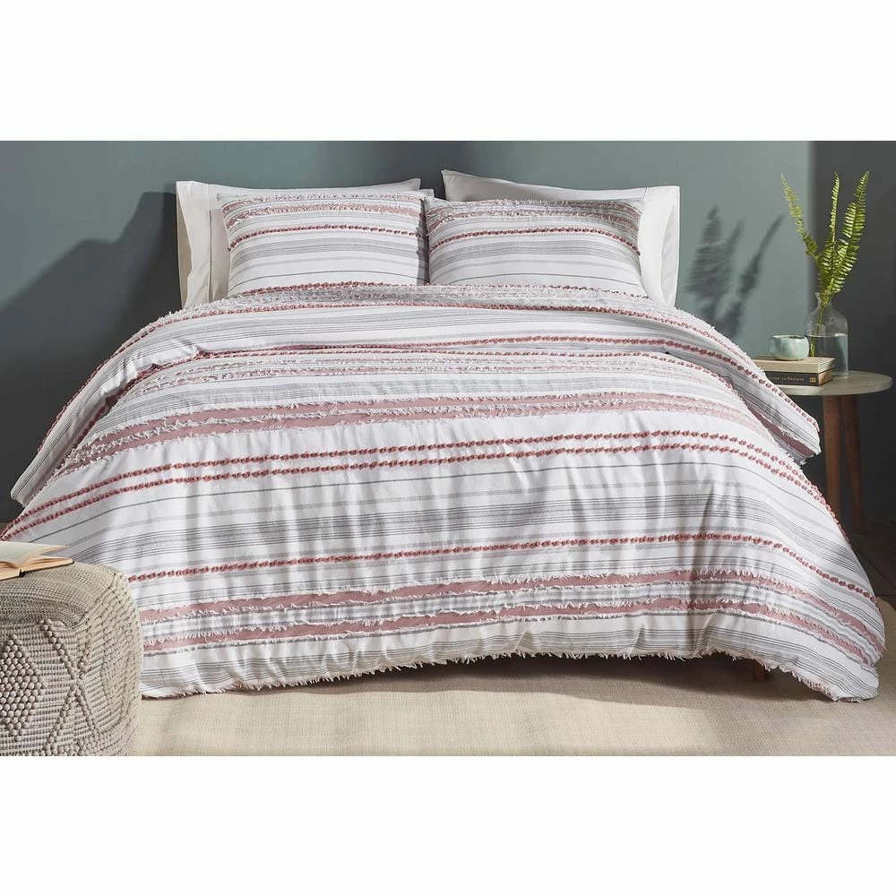 Diana Stripe 3-Piece Blush Queen Striped Design 100% Cotton Comforter Set by Better Trends 3 Diana Stripe 3-Piece Blush Queen Striped Design 100% Cotton Comforter Set by Better Trends