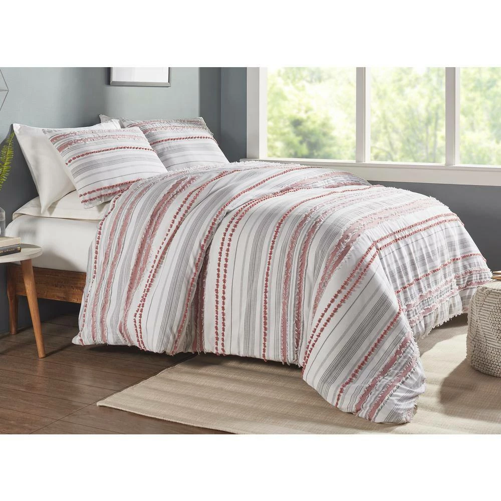Diana Stripe 3-Piece Blush Queen Striped Design 100% Cotton Comforter Set by Better Trends 4 Diana Stripe 3-Piece Blush Queen Striped Design 100% Cotton Comforter Set by Better Trends - Image 2