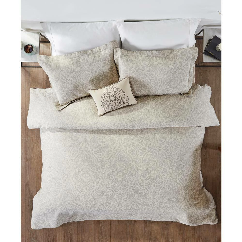 Haven Damask Comforter 4-Piece Gray Queen 100% Cotton Jacquard Weave with a Floral Pattern Comforter Set by Better Trends 5 Haven Damask Comforter 4-Piece Gray Queen 100% Cotton Jacquard Weave with a Floral Pattern Comforter Set by Better Trends - Image 3