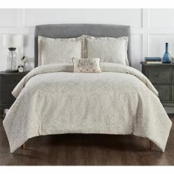 Haven Damask Comforter 4-Piece Gray Queen 100% Cotton Jacquard Weave with a Floral Pattern Comforter Set by Better Trends