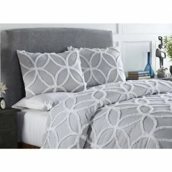 Wedding Ring 2-Tone 3-Piece Gray/White Queen 100% Cotton Comforter Set by Better Trends -Better Trends Sales Store better trends bedding sets cowrqugrwh 1f 1000