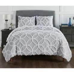 Wedding Ring 2-Tone 3-Piece Gray/White Queen 100% Cotton Comforter Set by Better Trends