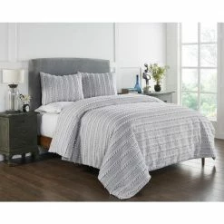 Angelique Comforter Tufted Unique Luxurious Soft Plush Chenille Machine Washable 2-Piece Gray Cotton Twin Set by Better Trends