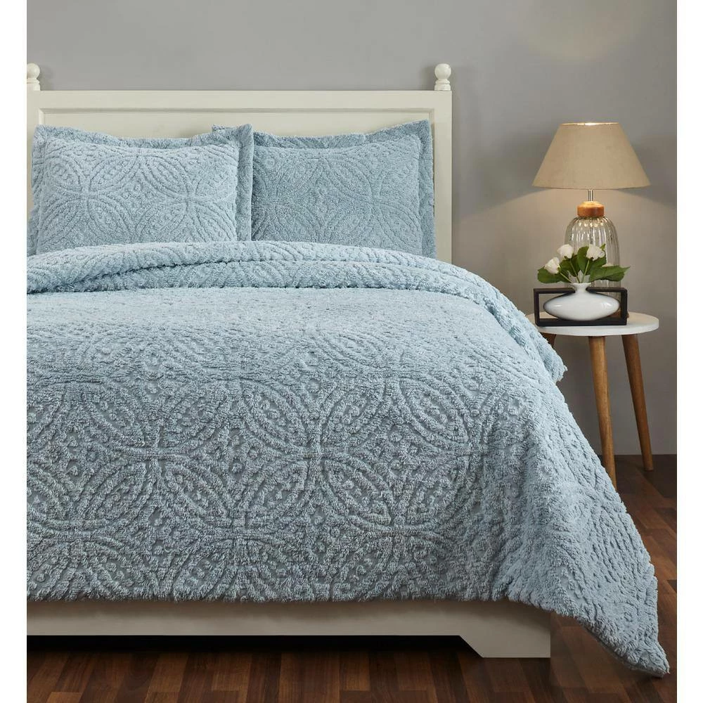 Wedding Ring Comforter 2-Piece Blue Twin 100% Cotton Tufted Unique Luxurious Soft Plush Chenille Comforter Set by Better Trends 8 Wedding Ring Comforter 2-Piece Blue Twin 100% Cotton Tufted Unique Luxurious Soft Plush Chenille Comforter Set by Better Trends - Image 6