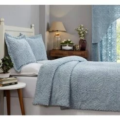Wedding Ring Comforter 2-Piece Blue Twin 100% Cotton Tufted Unique Luxurious Soft Plush Chenille Comforter Set by Better Trends
