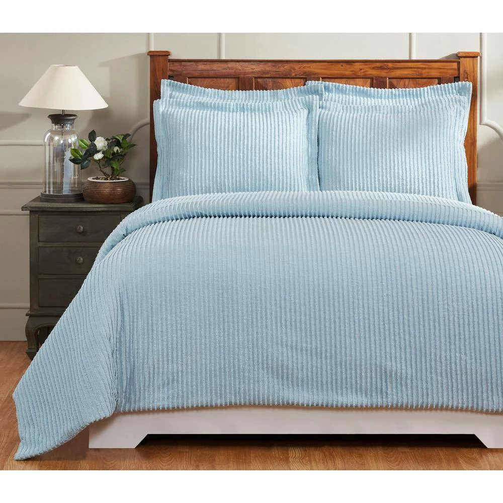 Julian Comforter 2-Piece Blue Twin 100% Cotton Tufted Chenille Solid Stripes Design Comforter Set by Better Trends 8 Julian Comforter 2-Piece Blue Twin 100% Cotton Tufted Chenille Solid Stripes Design Comforter Set by Better Trends - Image 6