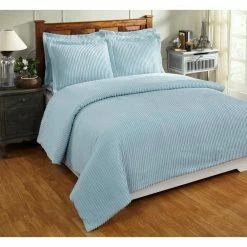 Julian Comforter 2-Piece Blue Twin 100% Cotton Tufted Chenille Solid Stripes Design Comforter Set by Better Trends