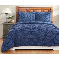 Cleo Comforter 3-Piece Floral Design Navy Full/Queen 100% Cotton Tufted Chenille Comforter Set by Better Trends -Better Trends Sales Store better trends bedding sets ss quclqfnv 31 1000