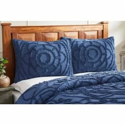 Cleo Comforter 3-Piece Floral Design Navy Full/Queen 100% Cotton Tufted Chenille Comforter Set by Better Trends -Better Trends Sales Store better trends bedding sets ss quclqfnv c3 1000