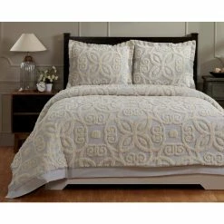 Eden Comforter 3-Piece Floral Design Gray & Ivory King 100% Cotton Tufted Chenille Comforter Set by Better Trends -Better Trends Sales Store better trends bedding sets ss quedkigriv 31 1000