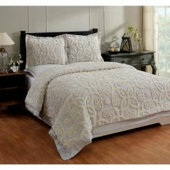Eden Comforter 3-Piece Floral Design Gray & Ivory King 100% Cotton Tufted Chenille Comforter Set by Better Trends