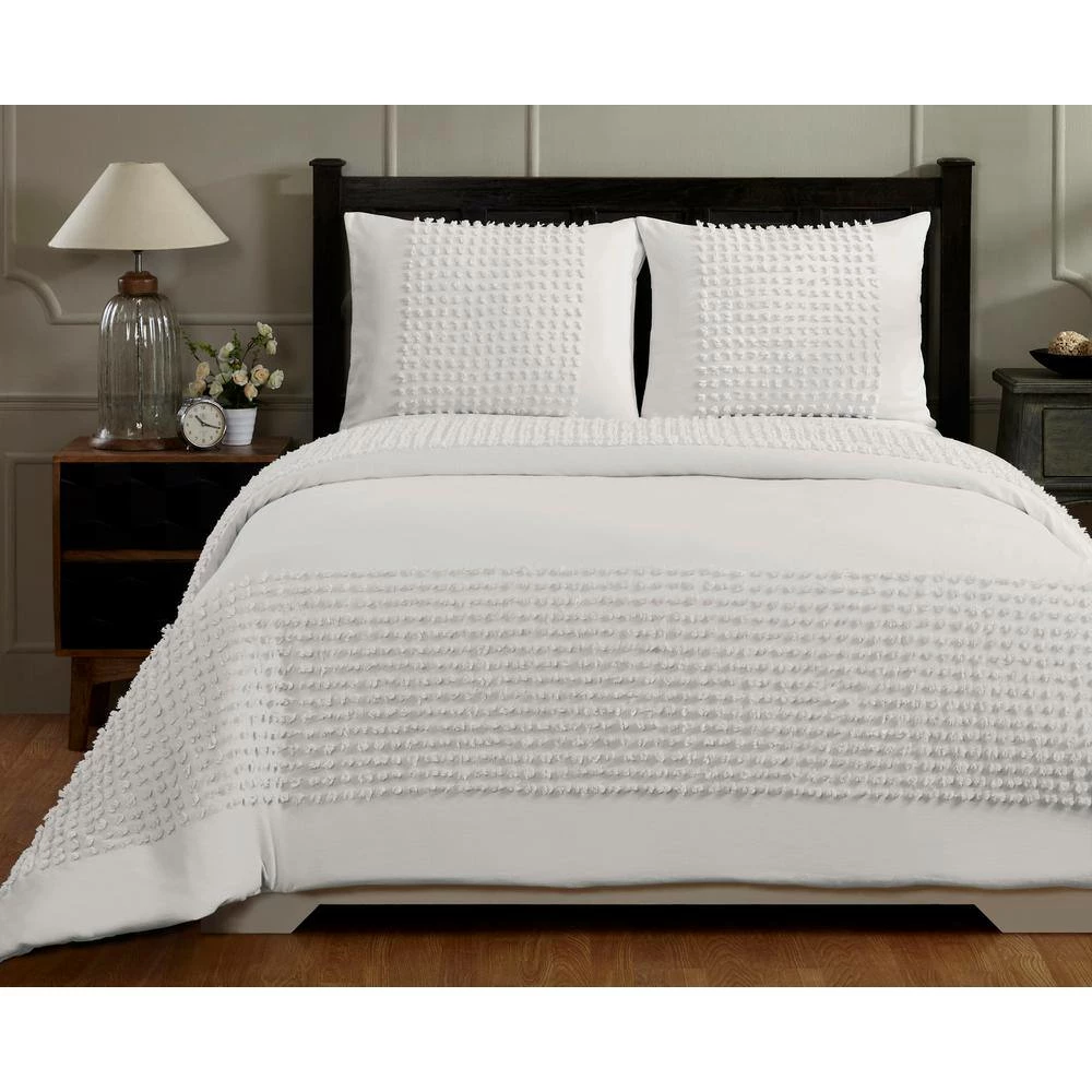 Olivia Comforter 3-Pece Ivory Full/Queen 100% Cotton Tufted Chenille Motif Design Comforter Set by Better Trends 8 Olivia Comforter 3-Pece Ivory Full/Queen 100% Cotton Tufted Chenille Motif Design Comforter Set by Better Trends - Image 6