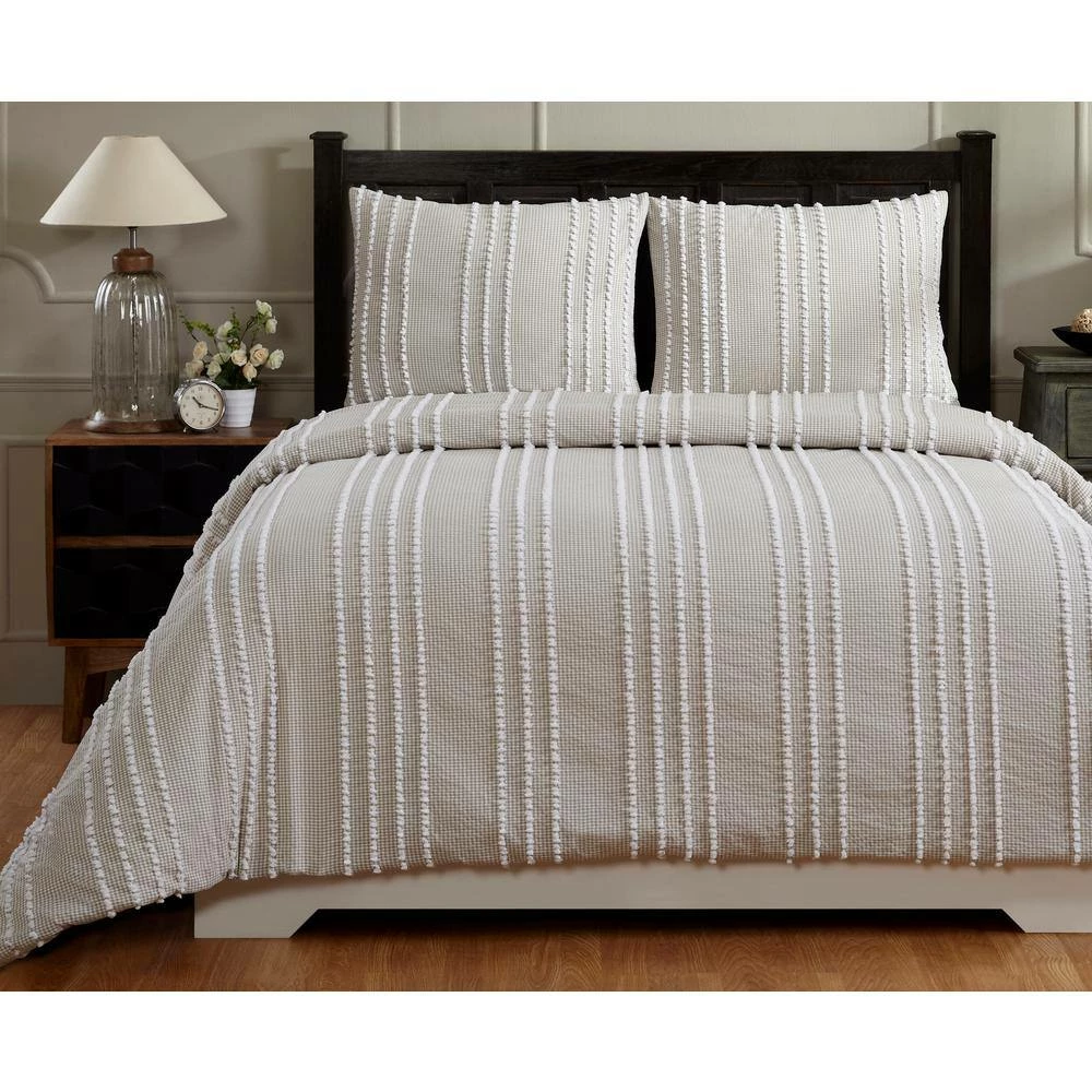 Winston Comforter 2-Piece Taupe Twin 100% Cotton Tufted Chenille Stripes Design Comforter Set by Better Trends 8 Winston Comforter 2-Piece Taupe Twin 100% Cotton Tufted Chenille Stripes Design Comforter Set by Better Trends - Image 6