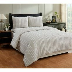 Winston Comforter 2-Piece Taupe Twin 100% Cotton Tufted Chenille Stripes Design Comforter Set by Better Trends