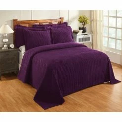 Julian Collection in Solid Stripes Design Plum Twin 100% Cotton Tufted Chenille Bedspread by Better Trends