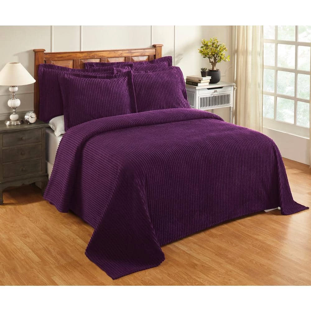 Julian Collection in Solid Stripes Design Plum Twin 100% Cotton Tufted Chenille Bedspread by Better Trends 3 Julian Collection in Solid Stripes Design Plum Twin 100% Cotton Tufted Chenille Bedspread by Better Trends