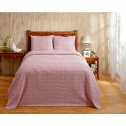 Natick Collection in Wavy Channel Stripes Design Pink King 100% Cotton Tufted Chenille Bedspread by Better Trends