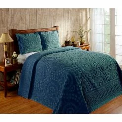 Rio Collection in Floral Design Teal Queen 100% Cotton Tufted Chenille Bedspread by Better Trends