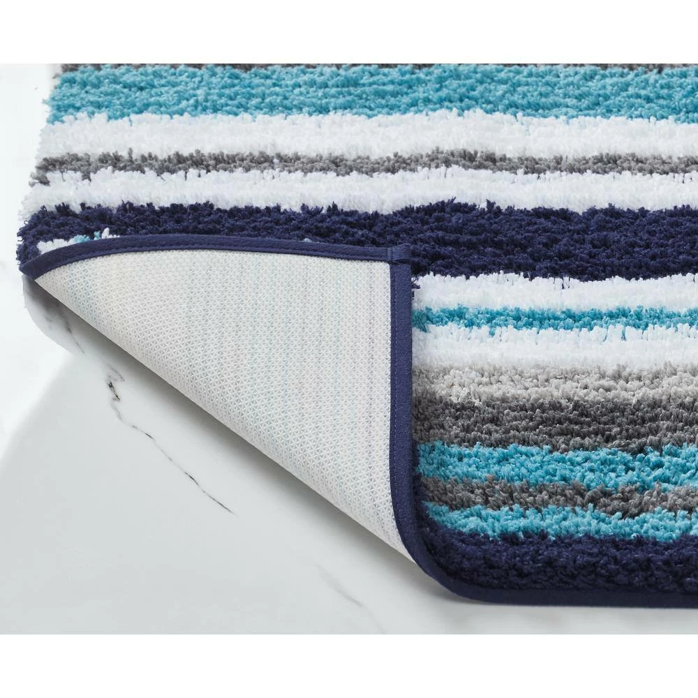 Griffie Collection Blue and Gray Stripes Pattern 100% Cotton Rectangle 5-Piece Bath Rug and Towel Set by Better Trends 4 Griffie Collection Blue and Gray Stripes Pattern 100% Cotton Rectangle 5-Piece Bath Rug and Towel Set by Better Trends - Image 2