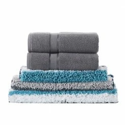 Griffie Collection Blue and Gray Stripes Pattern 100% Cotton Rectangle 5-Piece Bath Rug and Towel Set by Better Trends 7 Griffie Collection Blue and Gray Stripes Pattern 100% Cotton Rectangle 5-Piece Bath Rug and Towel Set by Better Trends -Better Trends Sales Store blue gray better trends bathroom rugs bath mats batlgr5pcblgr c3 1000