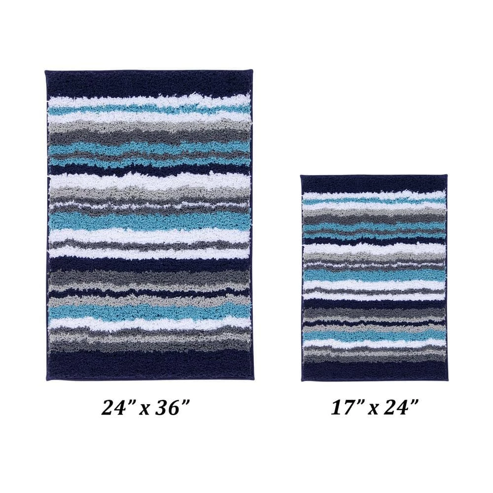 Griffie Collection 2-Piece Blue and Grey 100% Polyester 17 in. x 24 in., 24 in. x 36 in. Bath Rug Set by Better Trends 3 Griffie Collection 2-Piece Blue and Grey 100% Polyester 17 in. x 24 in., 24 in. x 36 in. Bath Rug Set by Better Trends