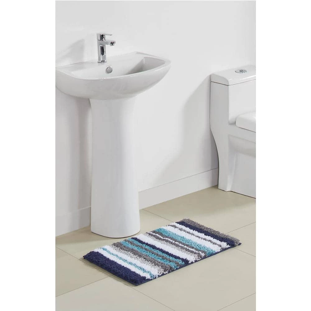 Griffie Collection 3-Piece Blue and Grey 100% Polyester 17 in. x 24 in., 20 in. x 20 in., 20 in. x 32 in. Bath Rug Set by Better Trends 6 Griffie Collection 3-Piece Blue and Grey 100% Polyester 17 in. x 24 in., 20 in. x 20 in., 20 in. x 32 in. Bath Rug Set by Better Trends - Image 4