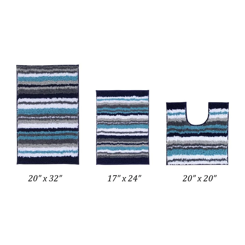 Griffie Collection 3-Piece Blue and Grey 100% Polyester 17 in. x 24 in., 20 in. x 20 in., 20 in. x 32 in. Bath Rug Set by Better Trends 3 Griffie Collection 3-Piece Blue and Grey 100% Polyester 17 in. x 24 in., 20 in. x 20 in., 20 in. x 32 in. Bath Rug Set by Better Trends