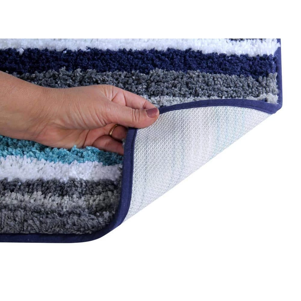 Griffie Collection 3-Piece Blue and Grey 100% Polyester 17 in. x 24 in., 20 in. x 20 in., 20 in. x 32 in. Bath Rug Set by Better Trends 4 Griffie Collection 3-Piece Blue and Grey 100% Polyester 17 in. x 24 in., 20 in. x 20 in., 20 in. x 32 in. Bath Rug Set by Better Trends - Image 2