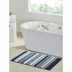 Griffie Collection 3-Piece Blue and Grey 100% Polyester 17 in. x 24 in., 20 in. x 32 in., 24 in. x 36 in. Bath Rug Set by Better Trends -Better Trends Sales Store blue grey better trends bathroom rugs bath mats bagr3pc172140bg 1f 1000