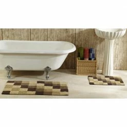 Tiles Collection 2-Piece Brown 100% Cotton Bath Rug Set - 24 in. x 40 in. and 17 in. x 24 in. by Better Trends