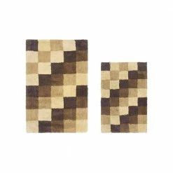 Tiles Collection 2-Piece Brown 100% Cotton Bath Rug Set - 24 in. x 40 in. and 17 in. x 24 in. by Better Trends -Better Trends Sales Store brown better trends bathroom rugs bath mats ss 2pc2440br c3 1000