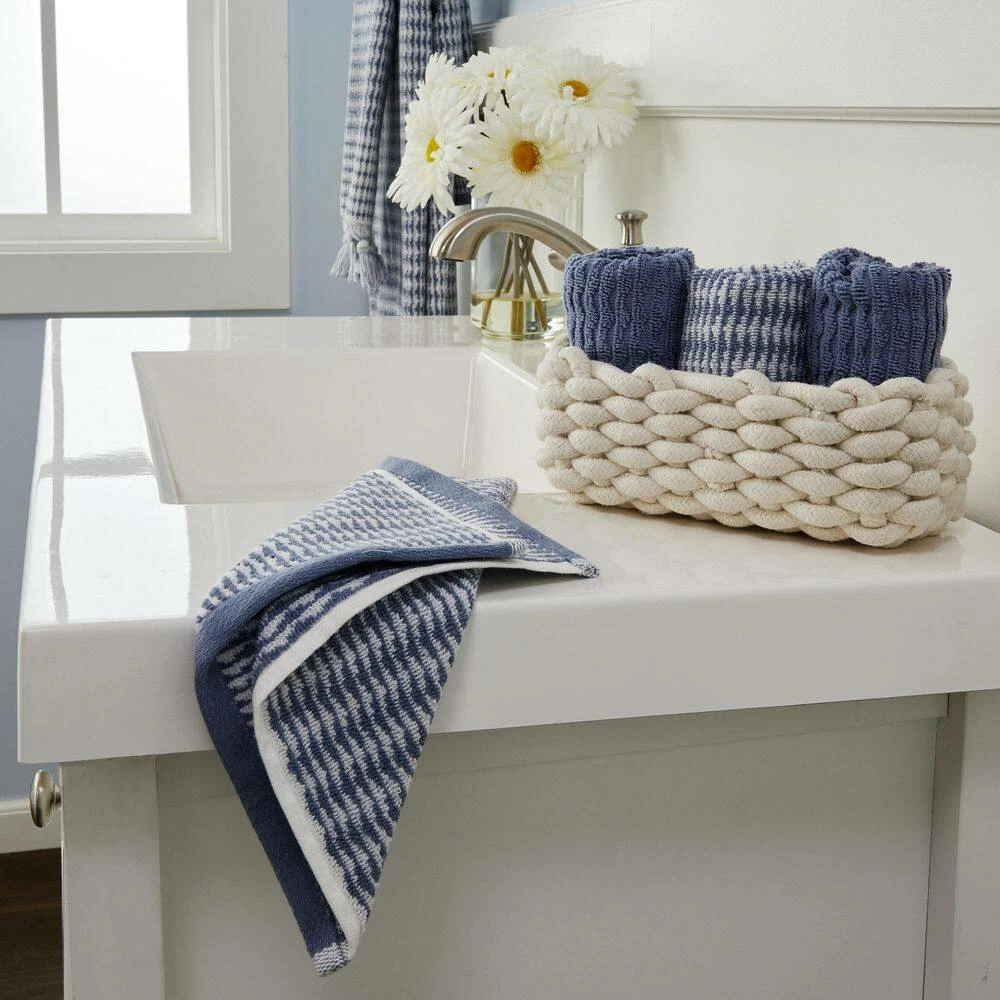 Longborough Jacq 4-Piece Wash Set, 100% Cotton, Denim, 12 in. x 12 in. by SKL Home 7 Longborough Jacq 4-Piece Wash Set, 100% Cotton, Denim, 12 in. x 12 in. by SKL Home - Image 5