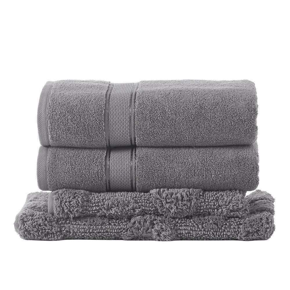 Pany Collection Gray Polka Dot Pattern 100% Cotton Rectangle 4-Piece Bath Rug and Towel Set by Better Trends 5 Pany Collection Gray Polka Dot Pattern 100% Cotton Rectangle 4-Piece Bath Rug and Towel Set by Better Trends - Image 3