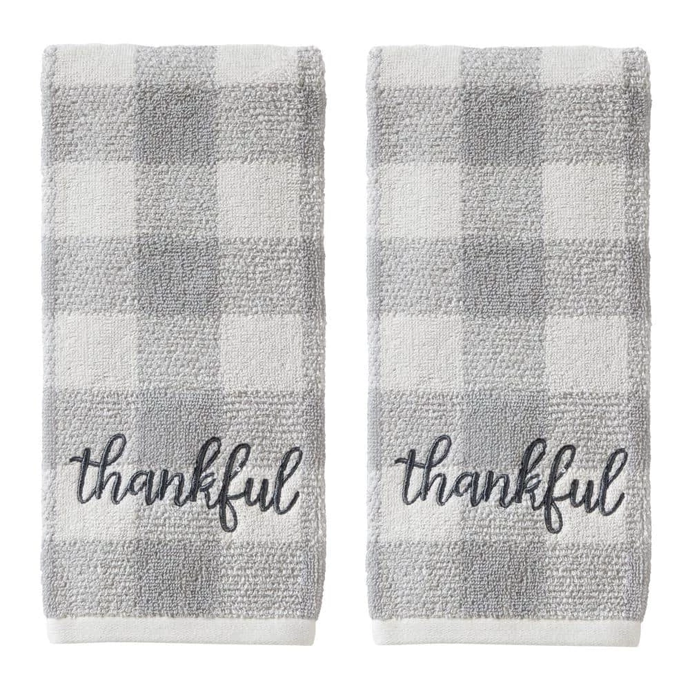 Thankful Plaid 100% Cotton 2-Pack Gray Hand Towel by SKL Home 3 Thankful Plaid 100% Cotton 2-Pack Gray Hand Towel by SKL Home