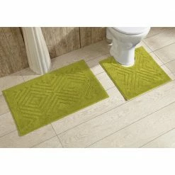 Trier Collection 2-Piece Green 100% Cotton Diamond Pattern Bath Rug Set - 20 in. x 30 in. and 20 in. x 20 in. by Better Trends