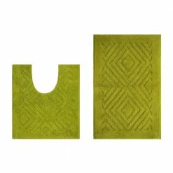 Trier Collection 2-Piece Green 100% Cotton Diamond Pattern Bath Rug Set - 20 in. x 30 in. and 20 in. x 20 in. by Better Trends -Better Trends Sales Store green better trends bathroom rugs bath mats ss 2pc2030gr c3 1000