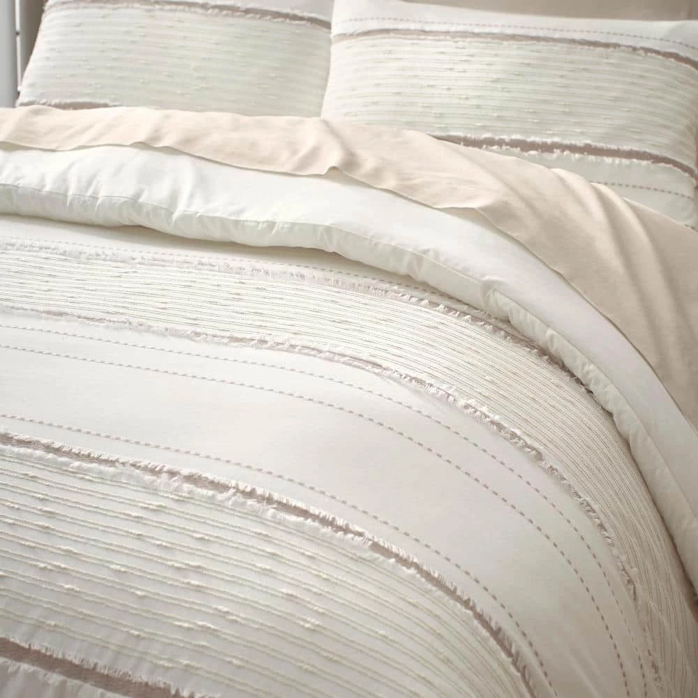 Sonata 3-Piece Natural Ivory Cream Textured Stripe Cotton King Comforter Set by Home Decorators Collection 4 Sonata 3-Piece Natural Ivory Cream Textured Stripe Cotton King Comforter Set by Home Decorators Collection - Image 2