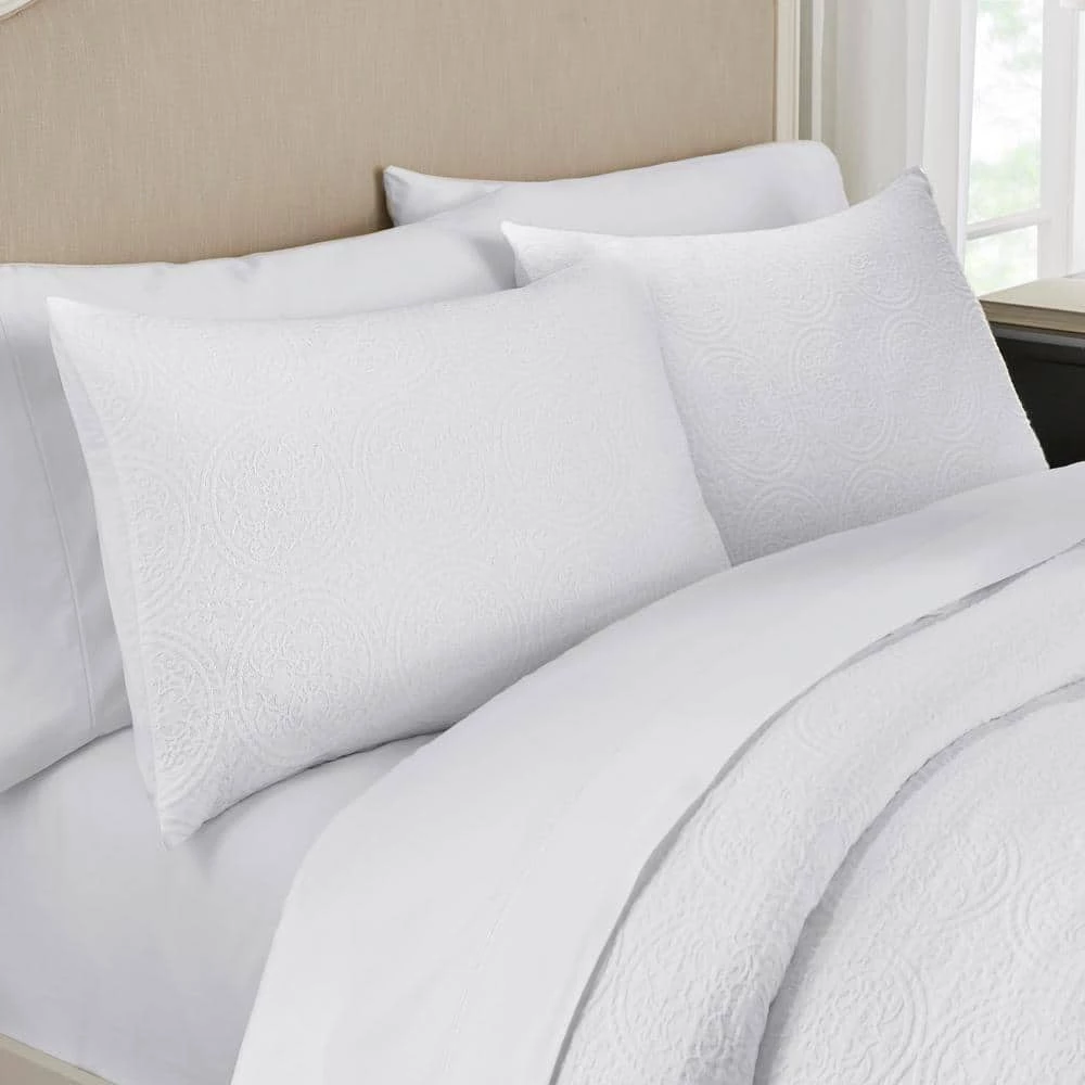 Marlene 3-Piece White Textured Medallion Matelassé Cotton King Duvet Cover Set by Home Decorators Collection 4 Marlene 3-Piece White Textured Medallion Matelassé Cotton King Duvet Cover Set by Home Decorators Collection - Image 2