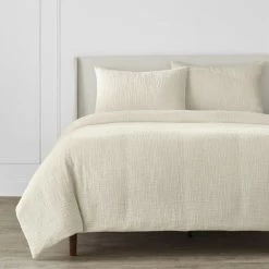 Quinn 3-Piece Ivory Cream Woven Textured Cotton Full/Queen Duvet Cover Set by Home Decorators Collection