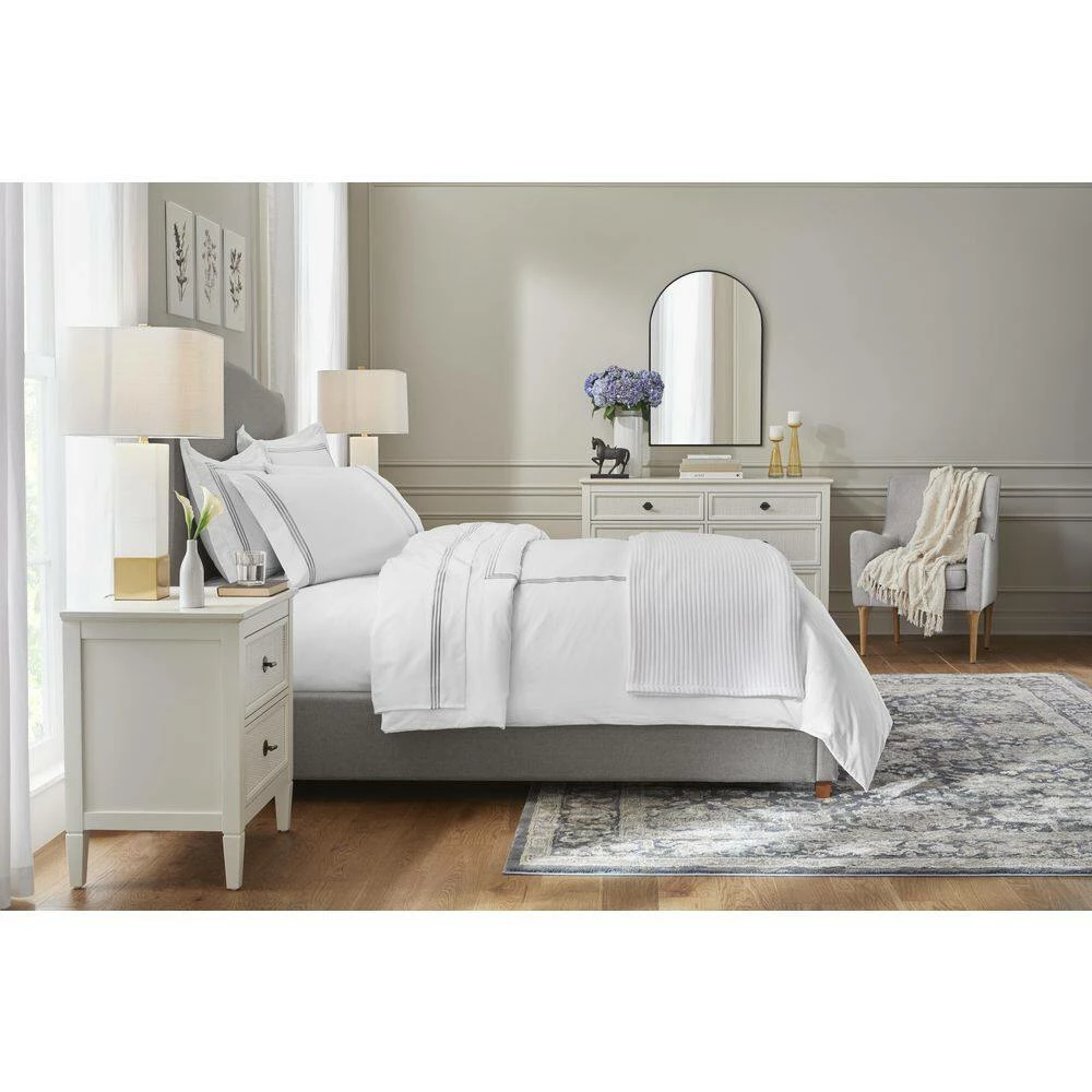 Maren 3-Piece White and Stone Gray Hotel Embroidered Border Cotton Full Duvet Cover Set by Home Decorators Collection 6 Maren 3-Piece White and Stone Gray Hotel Embroidered Border Cotton Full Duvet Cover Set by Home Decorators Collection - Image 5