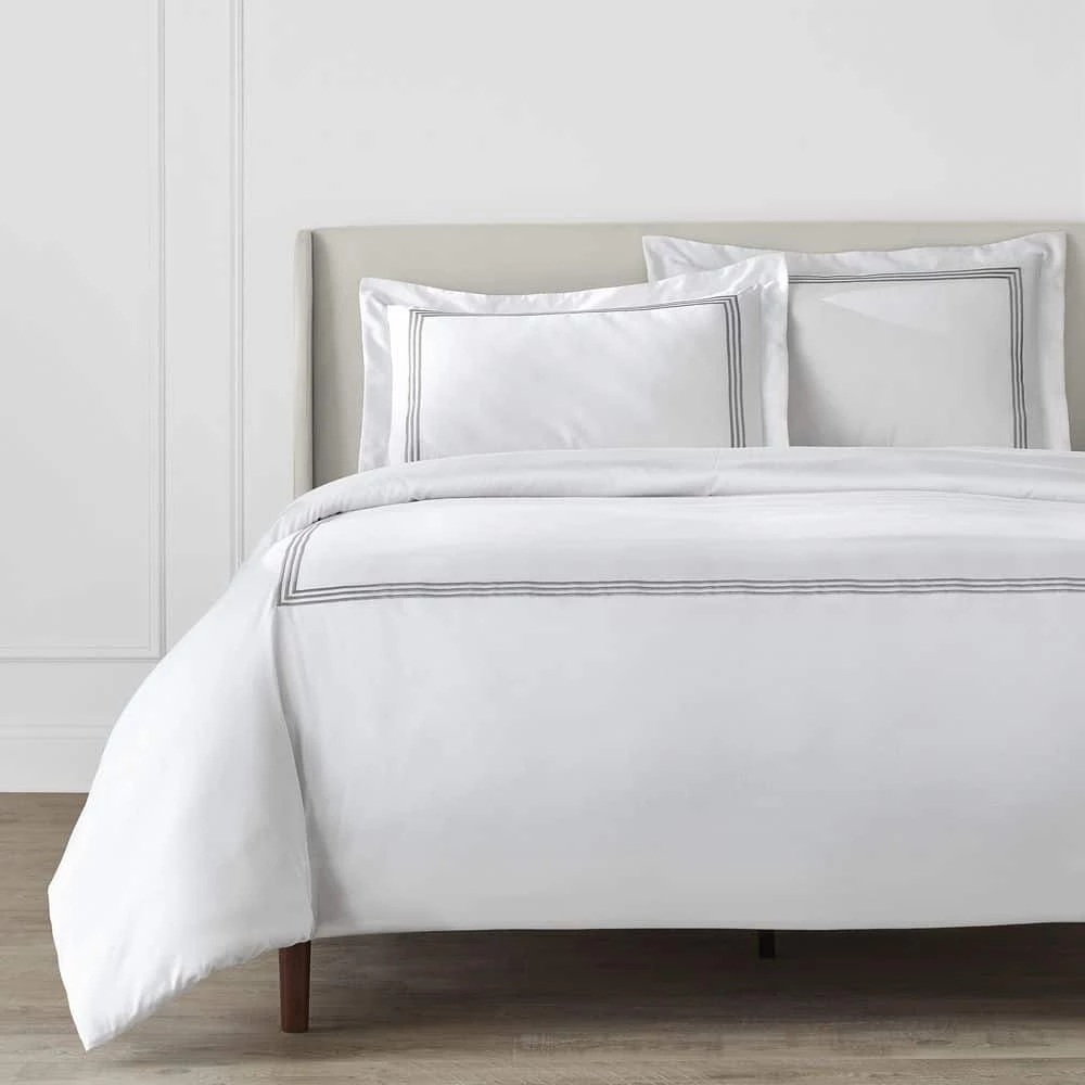 Maren 3-Piece White and Stone Gray Hotel Embroidered Border Cotton Full Duvet Cover Set by Home Decorators Collection 2 Maren 3-Piece White and Stone Gray Hotel Embroidered Border Cotton Full Duvet Cover Set by Home Decorators Collection