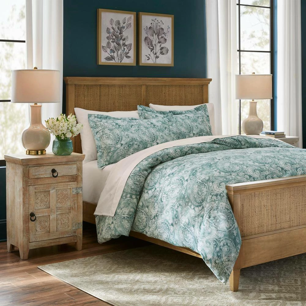 Isabel 3-Piece Teal Boho Paisley Floral Cotton Sateen King Duvet Cover Set by Home Decorators Collection 7 Isabel 3-Piece Teal Boho Paisley Floral Cotton Sateen King Duvet Cover Set by Home Decorators Collection - Image 5