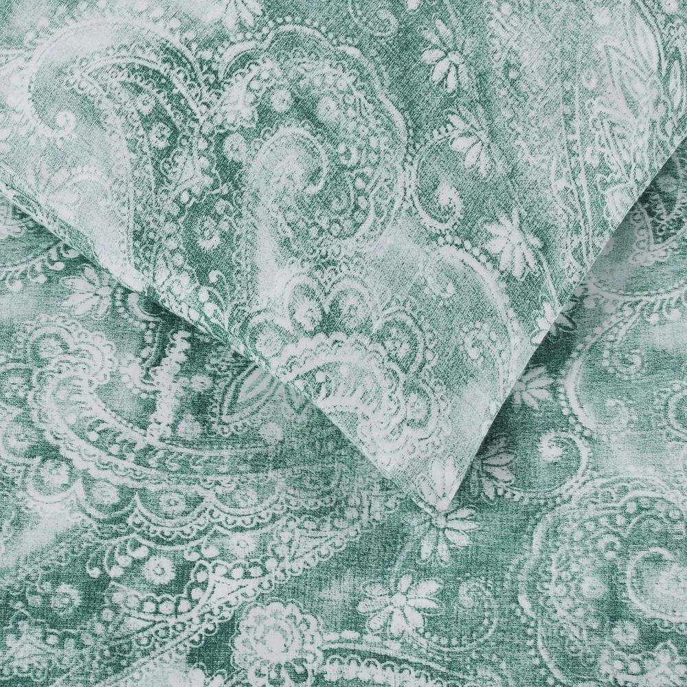 Isabel 3-Piece Teal Boho Paisley Floral Cotton Sateen King Duvet Cover Set by Home Decorators Collection 5 Isabel 3-Piece Teal Boho Paisley Floral Cotton Sateen King Duvet Cover Set by Home Decorators Collection - Image 3