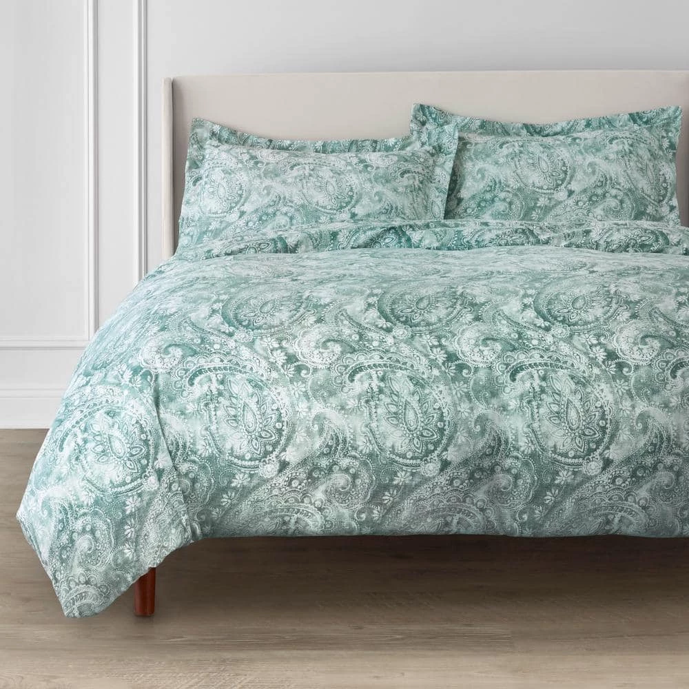 Isabel 3-Piece Teal Boho Paisley Floral Cotton Sateen King Duvet Cover Set by Home Decorators Collection 3 Isabel 3-Piece Teal Boho Paisley Floral Cotton Sateen King Duvet Cover Set by Home Decorators Collection