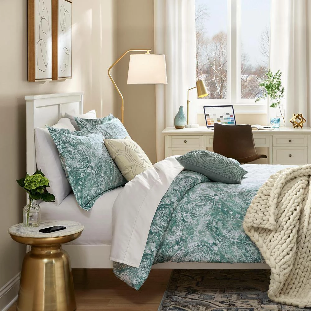 Isabel 3-Piece Teal Boho Paisley Floral Cotton Sateen King Duvet Cover Set by Home Decorators Collection 8 Isabel 3-Piece Teal Boho Paisley Floral Cotton Sateen King Duvet Cover Set by Home Decorators Collection - Image 6