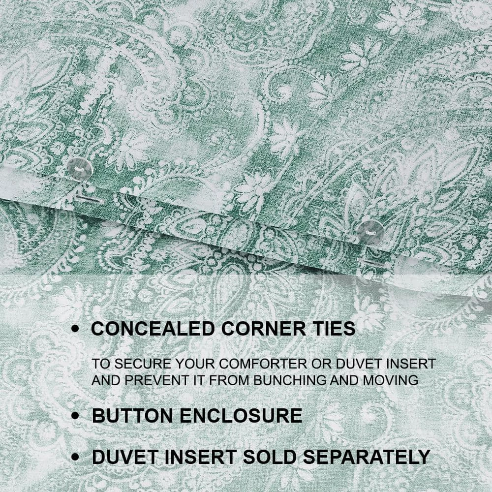 Isabel 3-Piece Teal Boho Paisley Floral Cotton Sateen King Duvet Cover Set by Home Decorators Collection 6 Isabel 3-Piece Teal Boho Paisley Floral Cotton Sateen King Duvet Cover Set by Home Decorators Collection - Image 4